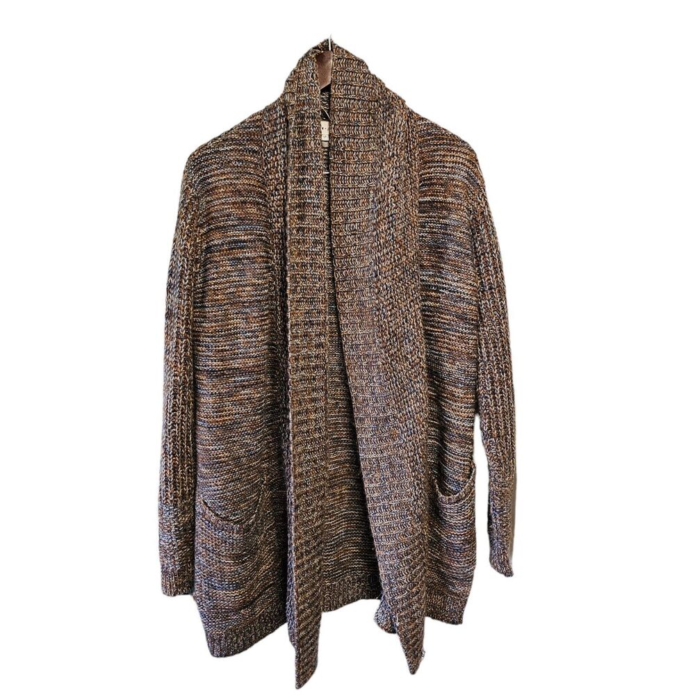 John+ Jenn Cardigan Sweater Open Front Brown‎ Blue White Marbled S/P